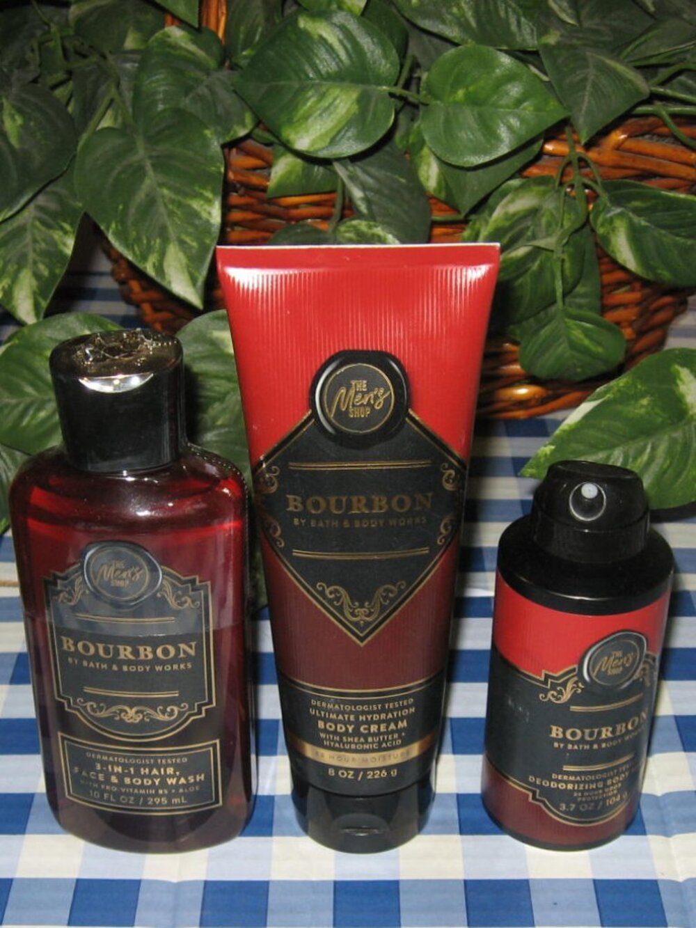 BBW Mens Bourbon 3 In 1 Hair Face & Body Wash Body Spray & Cream Lot of 3 NWT